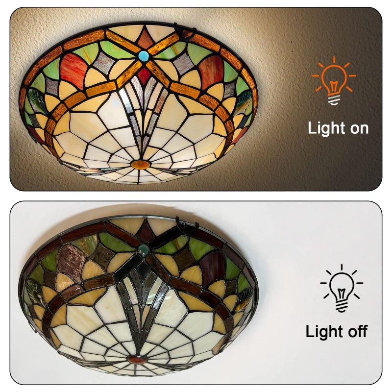 ARTZONE Tiffany Ceiling Lights, 3-Light 16 Inch Stained Glass Tiffany Flush Mount for Bedroom, Dining, Living Room, Entryway, Foyer - Image 4